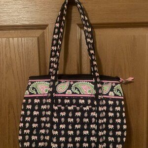 Vera Bradley Vintage  Pink Elephants Vera Tote Bag Travel Purse